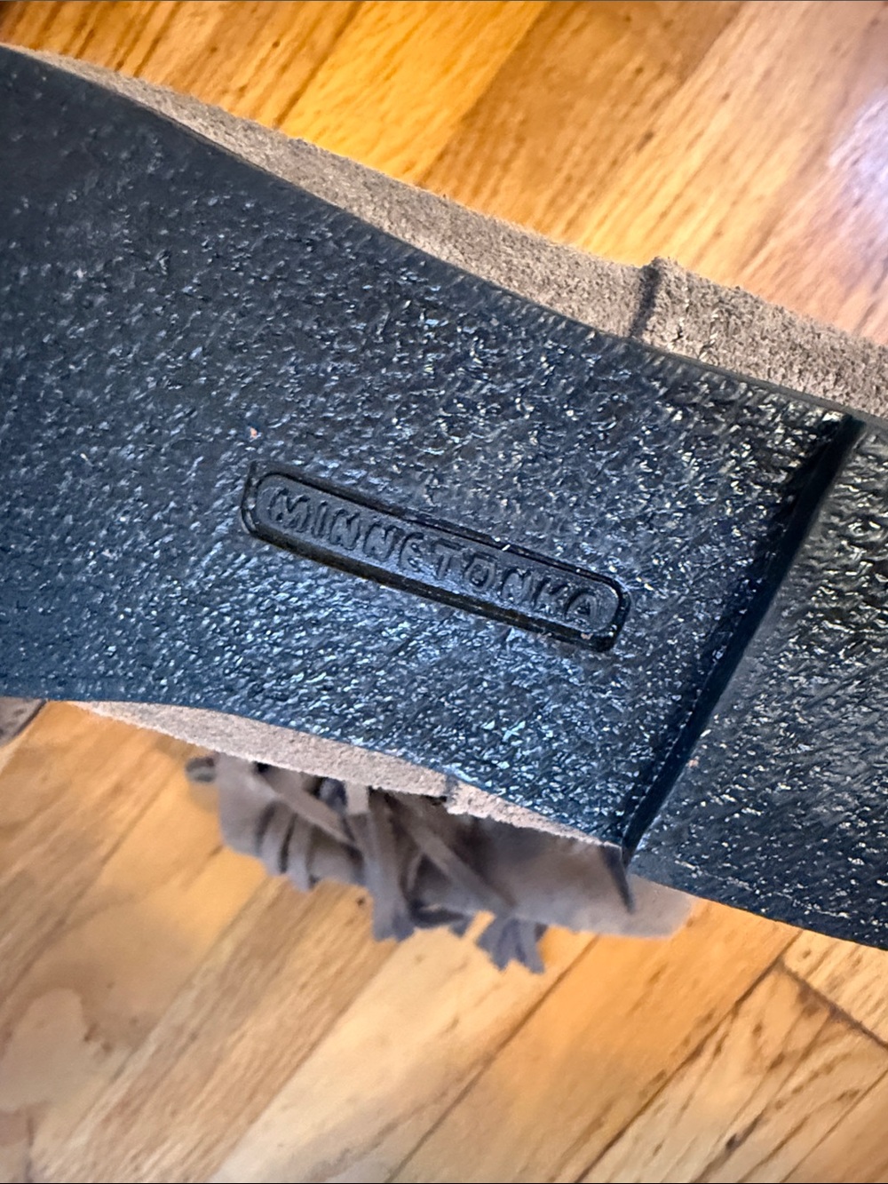 Minnetonka Gray Suede Triple Fringe Moccasin Boots - Picture 2 of 3